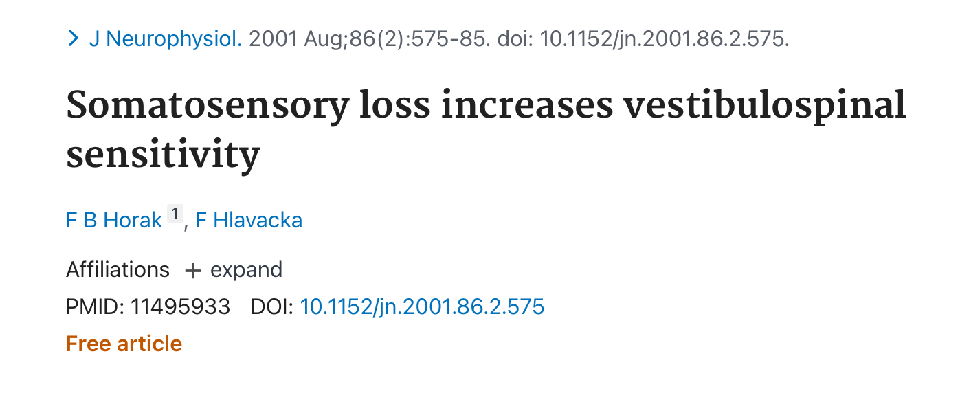 Somatosensory loss increases vestibulospinal sensitivity