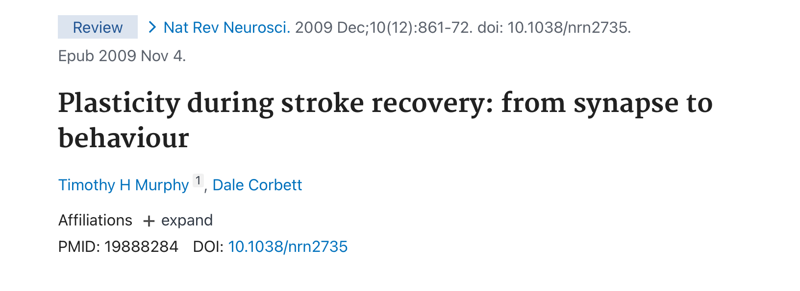 Plasticity during stroke recovery: from synapse to behaviour