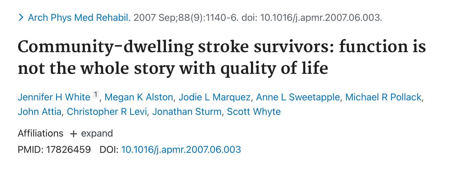 Community-dwelling stroke survivors: function is not the whole story with quality of life